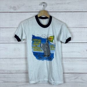 Vintage 80s US Navy Surface Action Group Ringer T-Shirt XS